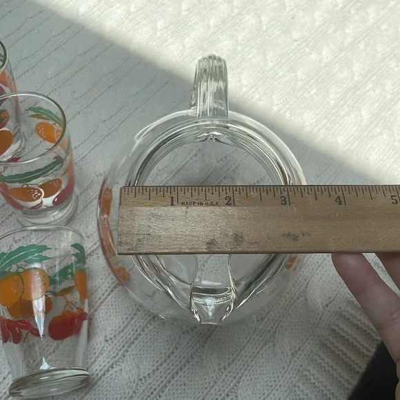VTG 1950s Anchor Hocking 40oz Juice pitcher & five 4oz glasses orange tomato - Picture 9 of 11